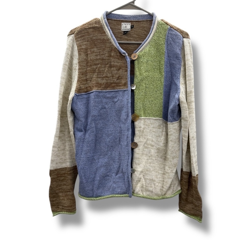 Icelandic Design Clare Patchwork‎ Cardigan Women's Medium Button Knit Sweater